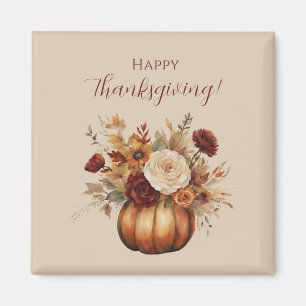 Thanksgiving-vattenfärgspumpkin och Flowers- Magnet
