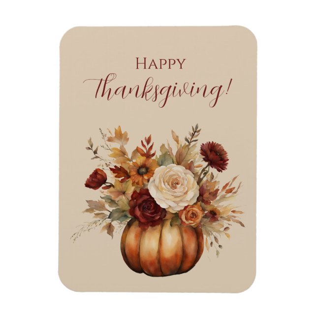 Thanksgiving-vattenfärgspumpkin och Flowers- Magnet (Vertikal)