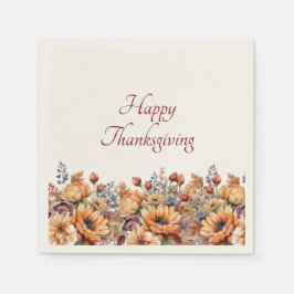 Thanksgiving-vattenfärgspumpkin och Flowers- Pappersservett