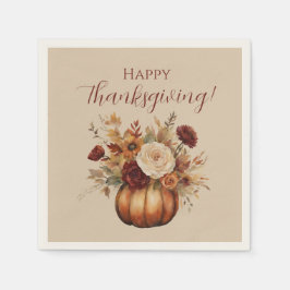 Thanksgiving-vattenfärgspumpkin och Flowers- Pappersservett