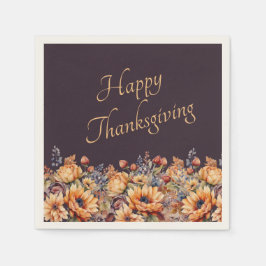 Thanksgiving-vattenfärgspumpkin och Flowers- Pappersservett