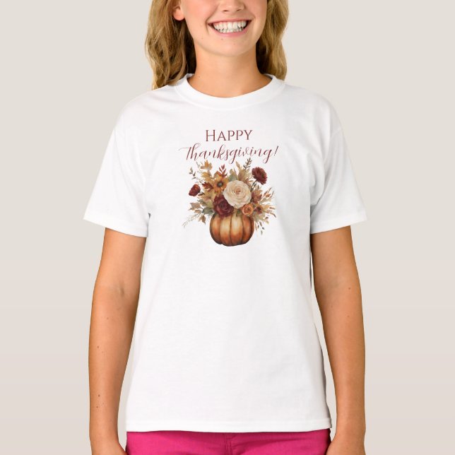 Thanksgiving-vattenfärgspumpkin och Flowers- T Shirt (Framsida)