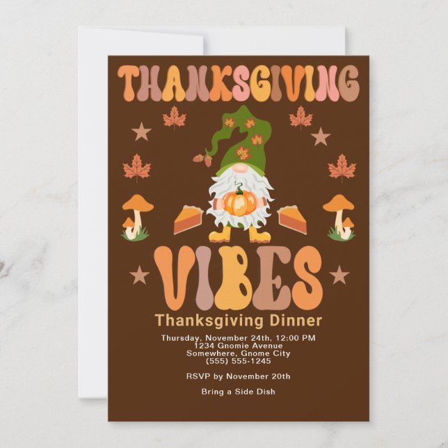 Thanksgiving Vibes Gnome Middagsinbjudan Julkort (Framsida)