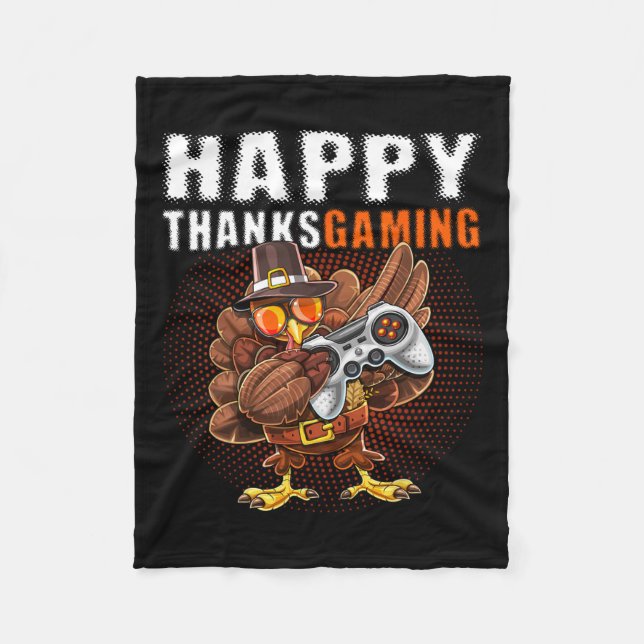 Thanksgiving Video Game Dabbing Turkey Pilgrim Boy Fleecefilt (Framsidan)
