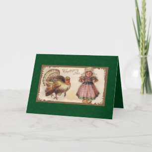 Thanksgiving Vintage Pilgrim Girl Helgkort