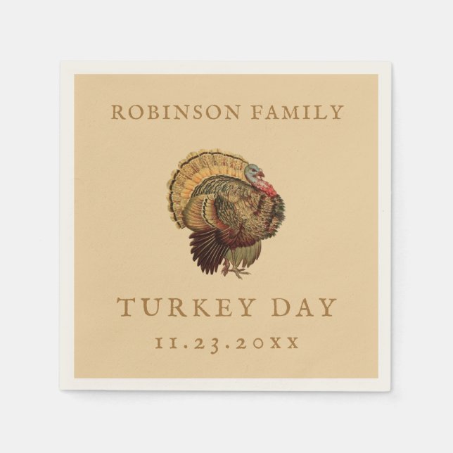 Thanksgiving Vintage Turkiet Anpassningsbar Family Pappersservett (Framsidan)