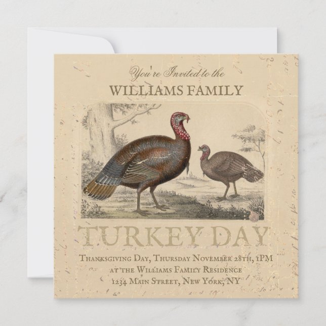 Thanksgiving Vintage Turkiet Dag middag Inbjudningar (Framsida)