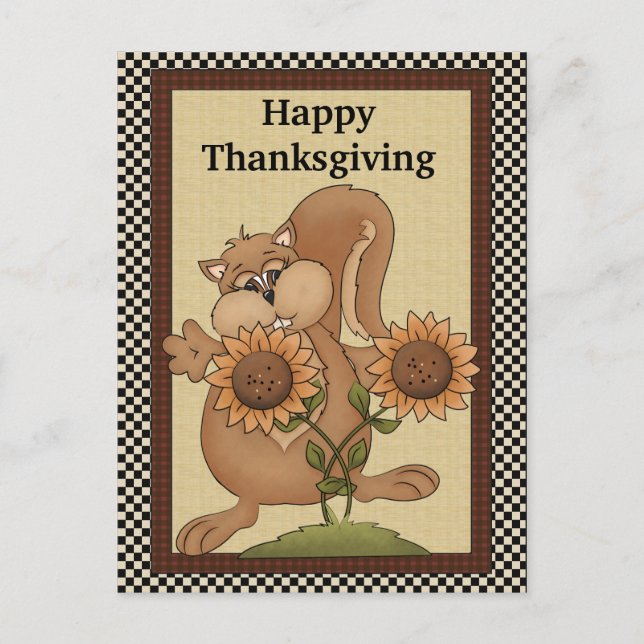 Thanksgiving - vykort för ekorrekord (Framsida)