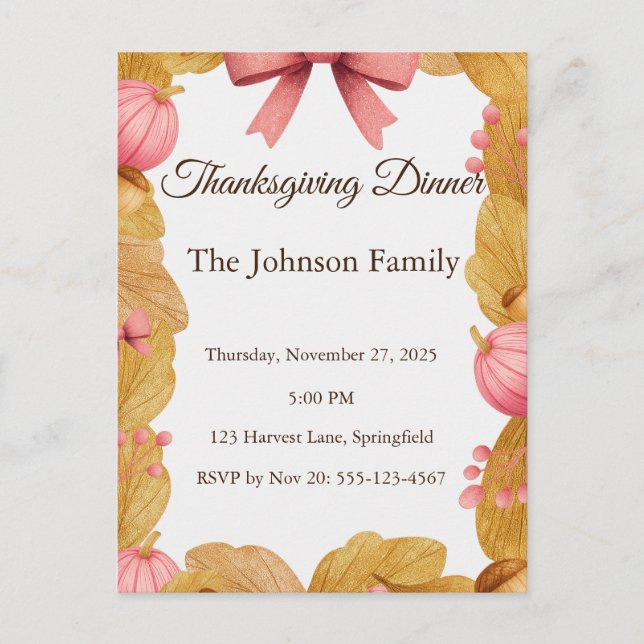 Thanksgiving vykort med höstkrans (Framsida)