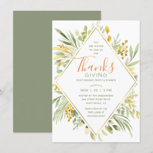 Thanksgiving Watercolor Elegant Greenery Inbjudningar