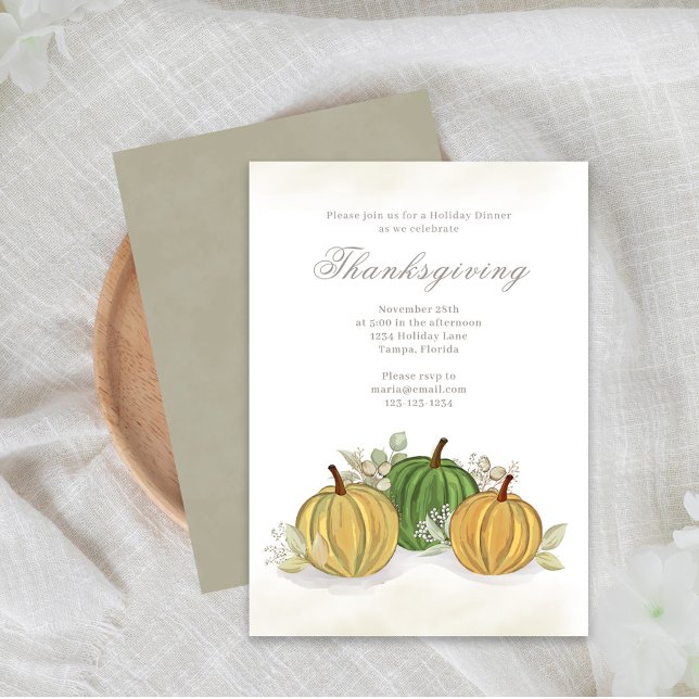 Thanksgiving Watercolor Gourds Custom Inbjudningar (Thanksgiving Fall Watercolor Gourds Custom Invitation )
