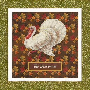 Thanksgiving White Turkey Höst löv Monogram Pappersservett