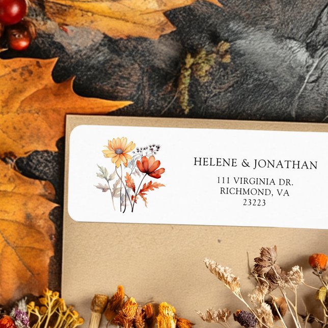 Thanksgiving Wildblomma Rustic Fall Returadress Etikett (Thanksgiving Wildflower Rustic Fall Return Address Label)