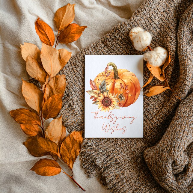Thanksgiving Wishes Pumpkin & Sunflower Card Kort (Skapare uppladdad)