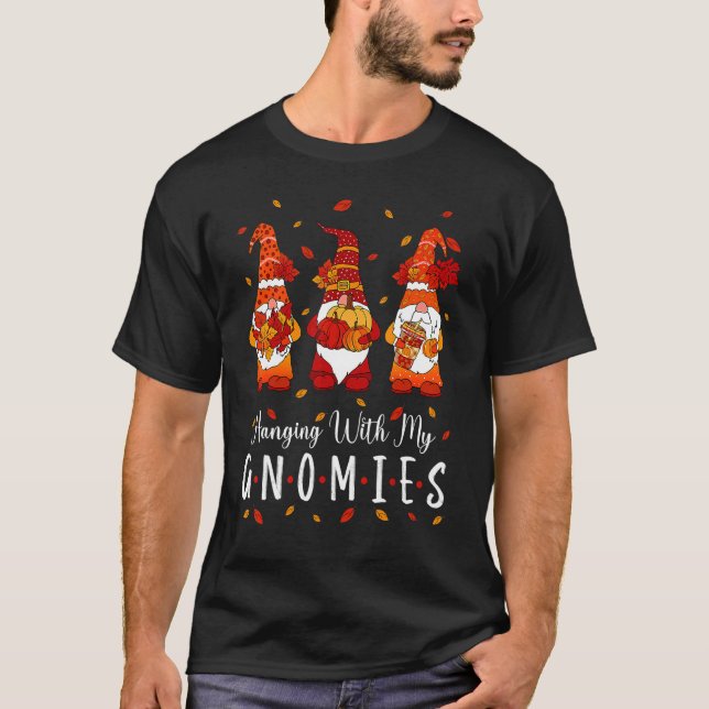 Thanksgiving With My Gnomies Fall  Autumn Gnome T Shirt (Framsida)