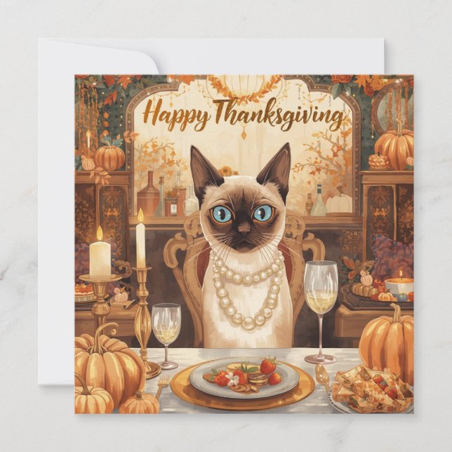 Thanksgiving with pumpkin and flower for cat lover julkort (Framsida)