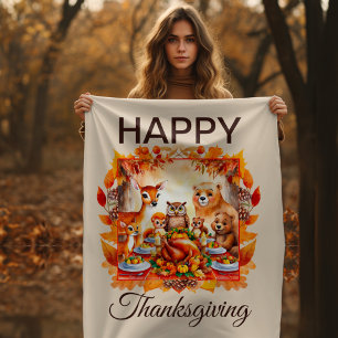 Thanksgiving Woodland Animals Höst löv Fleecefilt