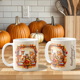 Thanksgiving Woodland Animals Höst löv Kaffemugg