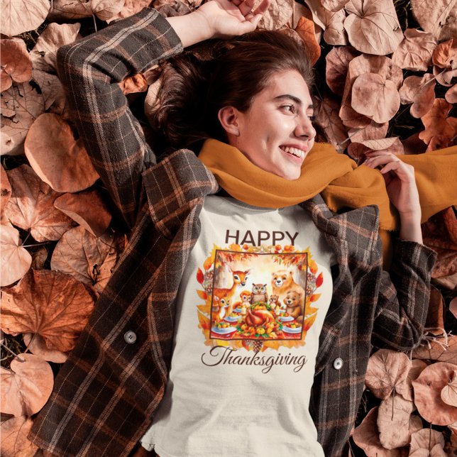 Thanksgiving Woodland Animals Höst löv T Shirt (Skapare uppladdad)