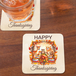 Thanksgiving Woodland Animals Höst löv Underlägg Papper Kvadrat