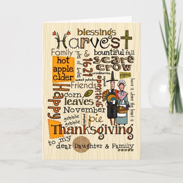 Thanksgiving Wordcloud - dotter & henne familj Helgkort (Framsida)