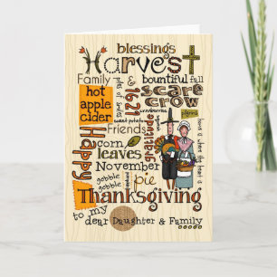 Thanksgiving Wordcloud - dotter & henne familj Helgkort