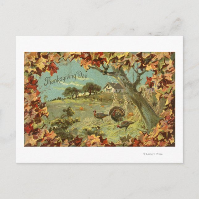 ThanksgivingDayFallen löv och kalkoner Helg Vykort (Framsida)