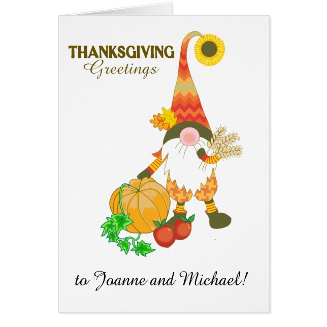 Thanksgivingen Anpassat namn Cute Gnome Pumpkin Hälsningskort (Framsidan)