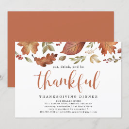 Thanksgivingen Ät, Drick och Var tacksamma Löv Inbjudningar