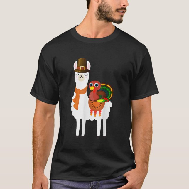 Thanksgivingen Au, Turkiet Riding llama Alpaca Pil T Shirt (Framsida)