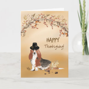 Thanksgivingen Basset Hound Funny Pilgrim Hat Kort