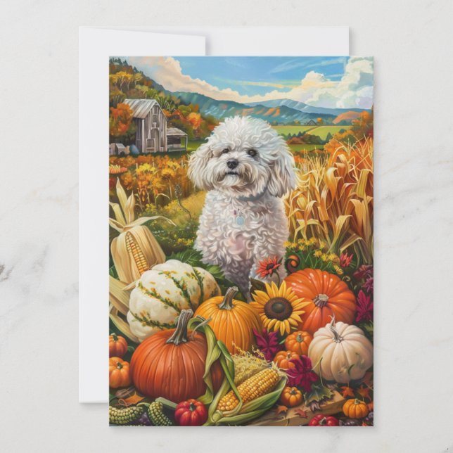 Thanksgivingen Bichon Frise Hund Autumn Harvest Julkort (Framsida)