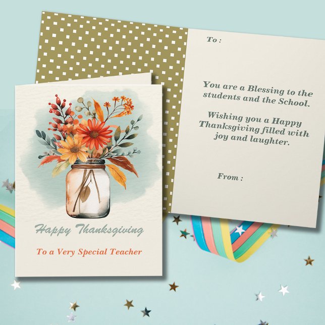 Thanksgivingen Blommigt Lärare i vattenfärgen Häls Kort (Skapare uppladdad)