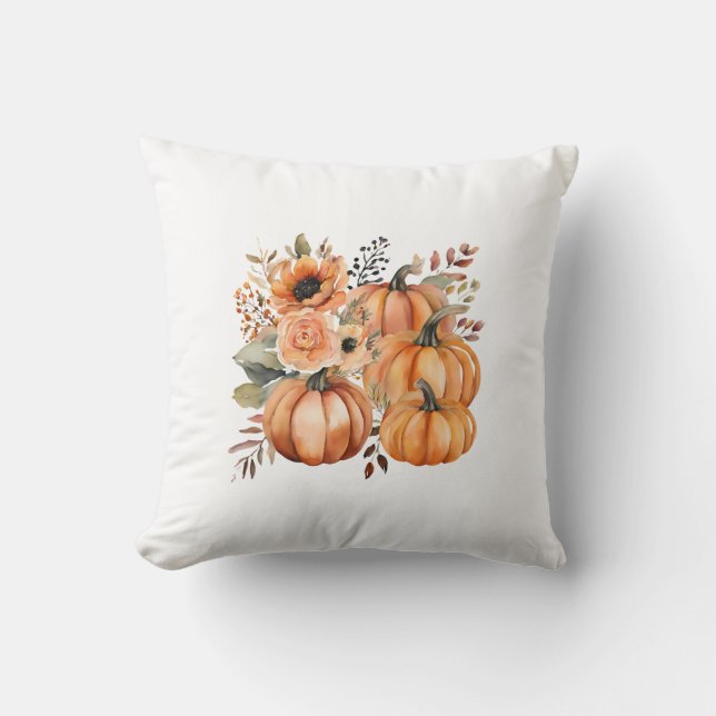 Thanksgivingen Boho Chic Pumpkin och Blommönster Kudde (Framsida)