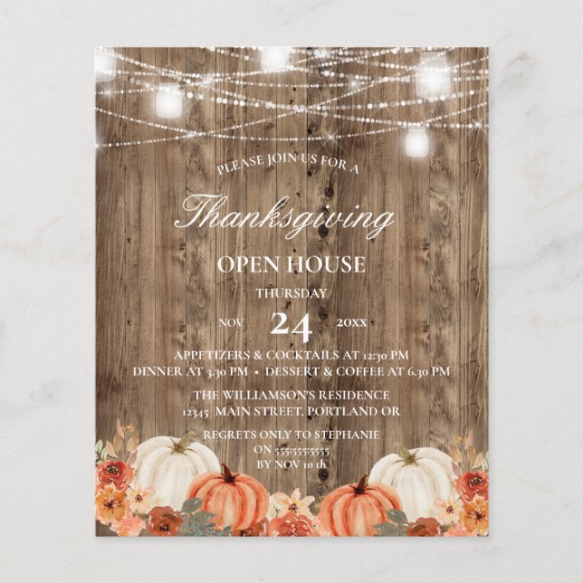 Thanksgivingen Budget Rustic Wood Blommigt  Open H (Framsida)