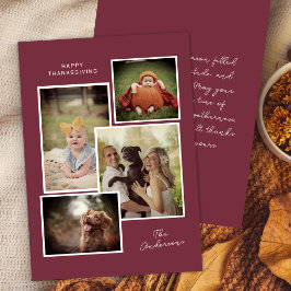 Thanksgivingen Burgundy Anpassningsbar Family Phot Julkort