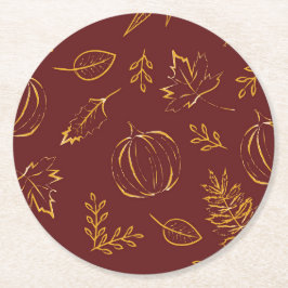 Thanksgivingen Burgundy Fall Pumpkins & Lövs Underlägg Papper Rund