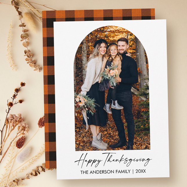 Thanksgivingen Calligraphy Bläck Photo Arch Play Julkort (Customize to change your personalized text size or text style.)
