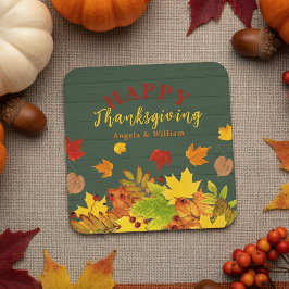 Thanksgivingen Colorful Fall Foliage Red Berries Underlägg Papper Kvadrat