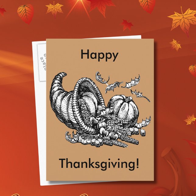 Thanksgivingen Cornucopia Line Art Helg Vykort (Cornucopia Line Art Thanksgiving Holiday Postcard)