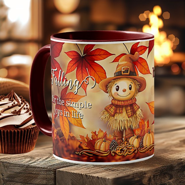 Thanksgivingen Cute Autumn Magic Löv Kaffemugg (Autumn mug featuring a cute doll in a fall scene with colorful leaves - Thanksgiving - birthday)
