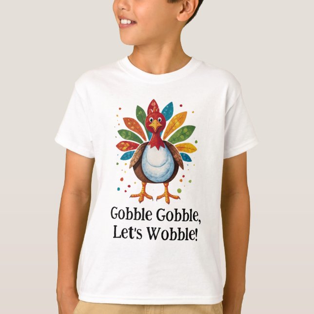 Thanksgivingen Cute Colorful Gobble Turkey T Shirt (Framsida)