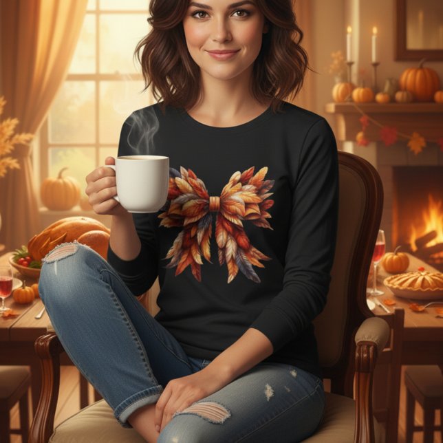 Thanksgivingen Fall Feather Bow Höger Färg T Shirt (Beautiful fall feather bow in autumn colors. Perfect cozy gift for Thanksgiving & fall lovers! )