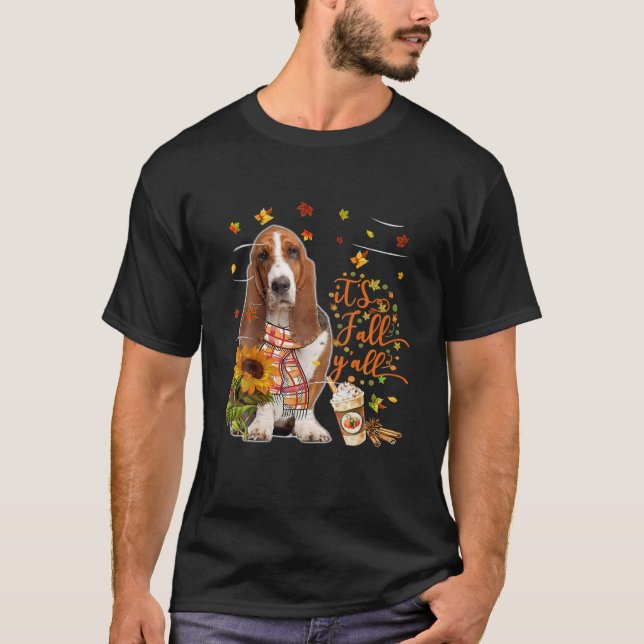 Thanksgivingen Fall Y All Basset Hound Hund T Shirt (Framsida)