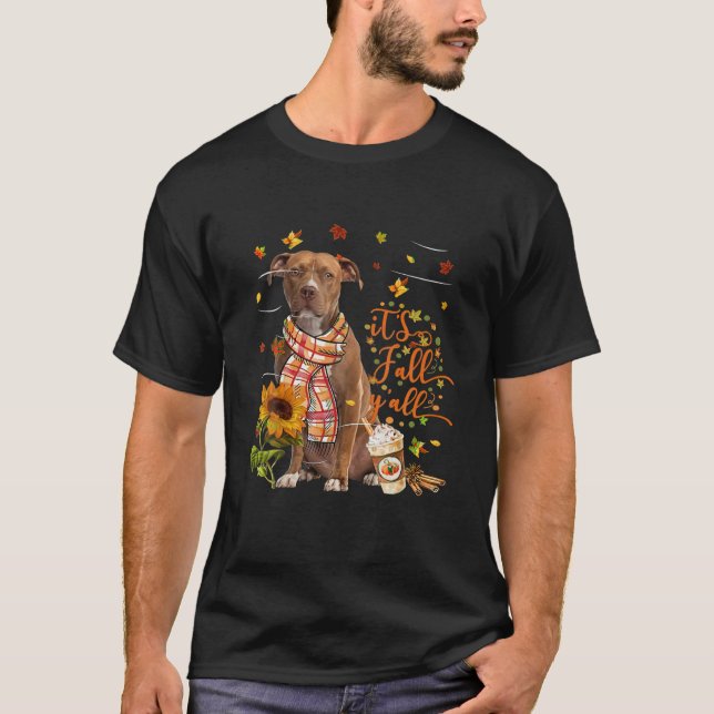 Thanksgivingen Fall Y All BROWN Pitbull Hund T Shirt (Framsida)