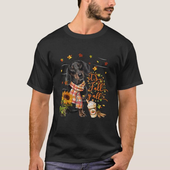 Thanksgivingen Fall Y All Dachshund Hund T Shirt (Framsida)