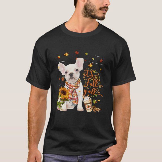 Thanksgivingen Fall Y All Fransk Bulldog Hund T Shirt (Framsida)