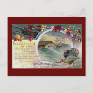 Thanksgivingen Fiddle, Turkey och Barn Vintage Helg Vykort