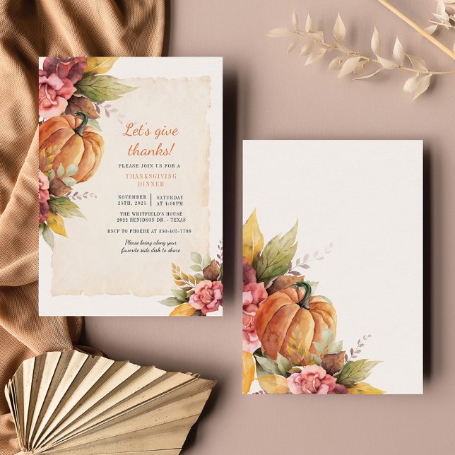 Thanksgivingen  för Blommigt av budgetpumpning - m (Lets Give Thanks Fall Pumpkin Dinner Invitation)