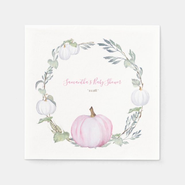 Thanksgivingen för höstbotanik Rosa & vit pumpa Pappersservett (Framsidan)